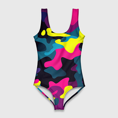 Женский купальник-боди Кислотная яркая абстракция в камуфляжном стиле / 3D-принт – фото 1