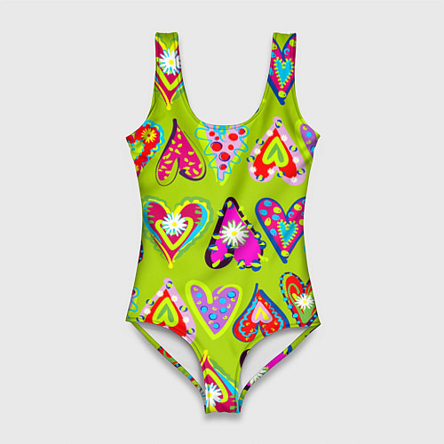 Женский купальник-боди Разноцветные сердца в мексиканском стиле / 3D-принт – фото 1