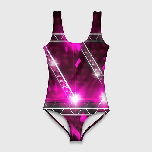 Женский купальник-боди Серебряные и синие вставки абстракции / 3D-принт – фото 1