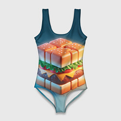 Женский купальник-боди Абстрактный гамбургер в форме куба