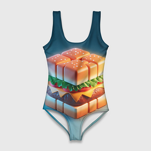 Женский купальник-боди Абстрактный гамбургер в форме куба / 3D-принт – фото 1