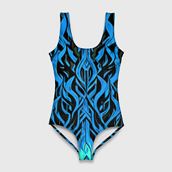 Женский купальник-боди Синий узор на чёрном фоне