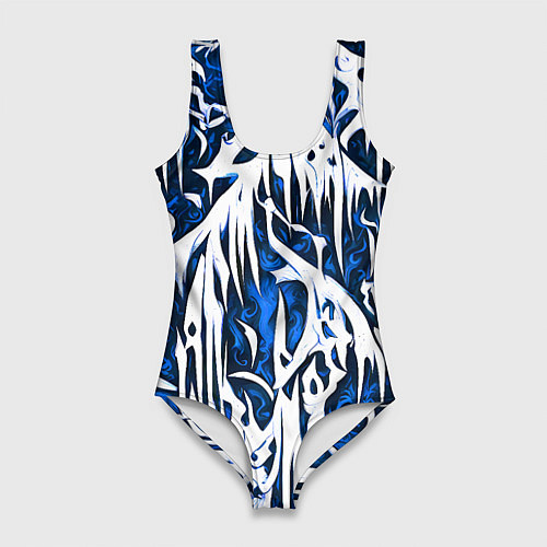 Женский купальник-боди Белый и синий узор / 3D-принт – фото 1