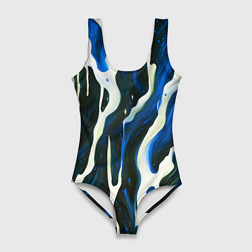 Женский купальник-боди Текучая краска белая и синяя / 3D-принт – фото 1