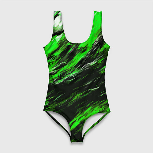 Женский купальник-боди Чёрная и зелёная буря / 3D-принт – фото 1