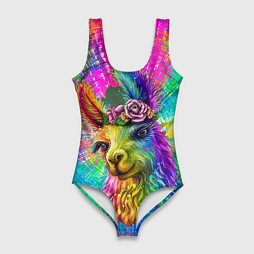 Женский купальник-боди Цветная лама / 3D-принт – фото 1