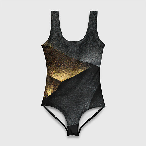 Женский купальник-боди Черная текстура с золотистым напылением / 3D-принт – фото 1