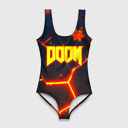 Женский купальник-боди Doom плиты лого в огне / 3D-принт – фото 1