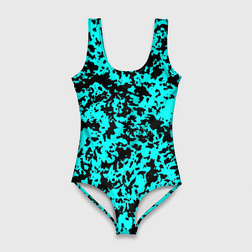 Женский купальник-боди Пятнистый яркий чёрно-голубой / 3D-принт – фото 1