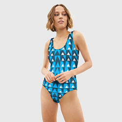 Купальник-боди 3D женский Узор из треугольников синий, цвет: 3D-принт — фото 2