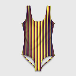Купальник-боди 3D женский Жёлто-бордовый вертикальные полосы, цвет: 3D-принт
