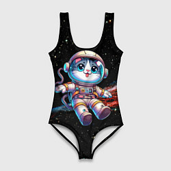 Купальник-боди 3D женский Котёнок космонавт в открытом космосе, цвет: 3D-принт