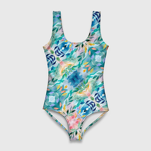 Женский купальник-боди Абстрактные розовые акварельные тюльпаны / 3D-принт – фото 1