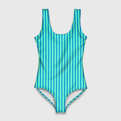 Женский купальник-боди Зелёно-голубой полосатый / 3D-принт – фото 1
