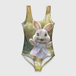 Купальник-боди 3D женский Забавный белый кролик в платье, цвет: 3D-принт