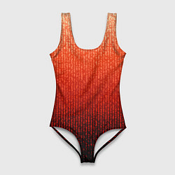 Женский купальник-боди Полосатый градиент оранжево-красный в чёрный