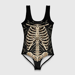 Купальник-боди 3D женский Скелет на груди, цвет: 3D-принт