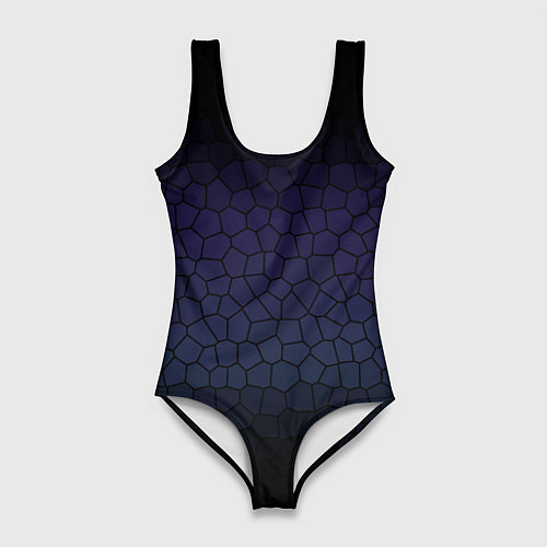 Женский купальник-боди Чёрно-фиолетовый мозаика крупная / 3D-принт – фото 1