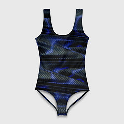 Купальник-боди 3D женский Темно синие карбоновые волны, цвет: 3D-принт