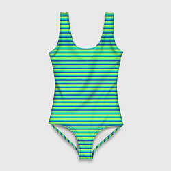 Женский купальник-боди Зелёный в синюю полоску