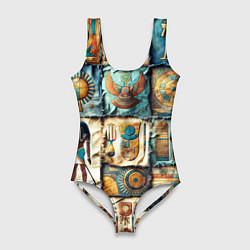 Купальник-боди 3D женский Пэчворк из Египта, цвет: 3D-принт