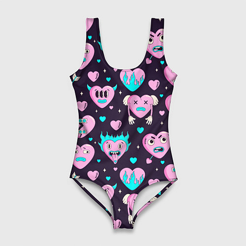 Женский купальник-боди Паттерн с арт сердцами / 3D-принт – фото 1