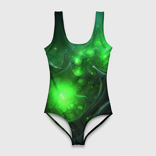 Женский купальник-боди Зеленая кислотная яркая неоновая абстракция / 3D-принт – фото 1