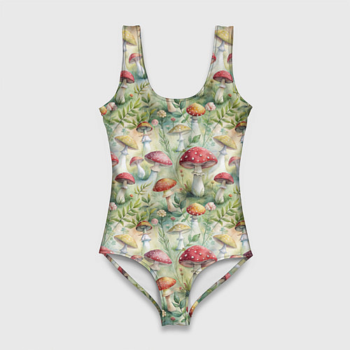 Женский купальник-боди Дикие грибы лесные мухоморы / 3D-принт – фото 1