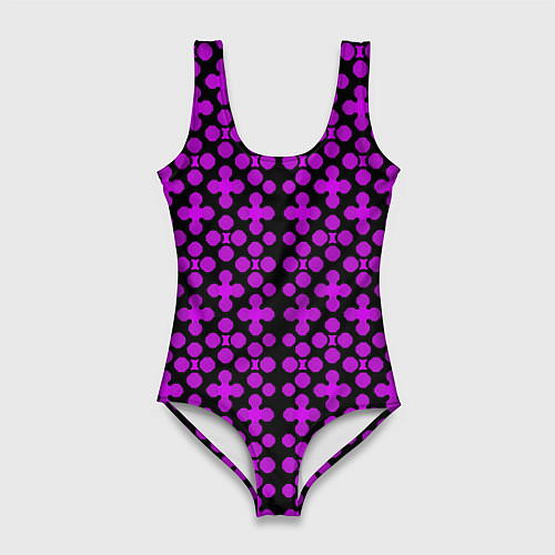 Женский купальник-боди Розовые четырёхлистники на чёрном фоне / 3D-принт – фото 1