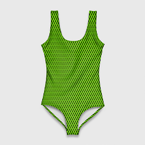 Женский купальник-боди Кислотный зелёный имитация сетки / 3D-принт – фото 1