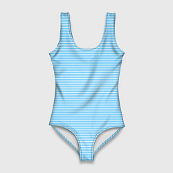 Купальник-боди 3D женский Светлый голубой в белую полоску, цвет: 3D-принт
