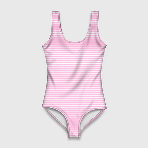 Женский купальник-боди Светлый розовый в белую полоску / 3D-принт – фото 1