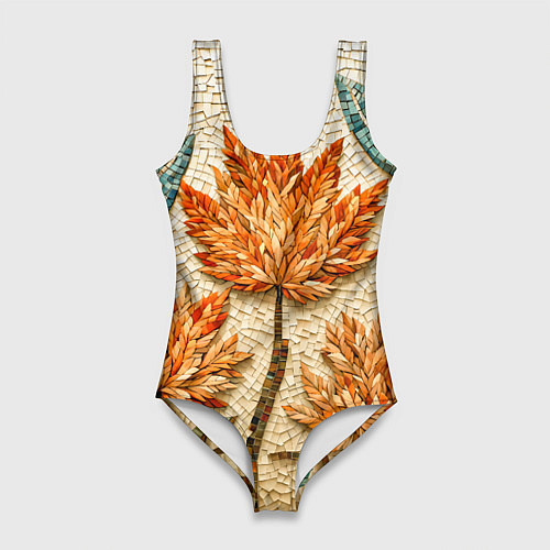 Женский купальник-боди Мозаика осенняя листва в теплых тонах / 3D-принт – фото 1