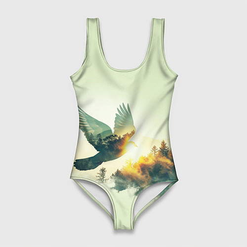 Женский купальник-боди Голубь и лес: эффект двойной экспозиции / 3D-принт – фото 1
