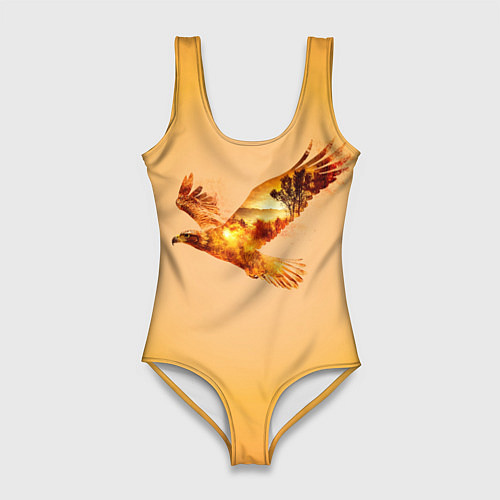 Женский купальник-боди Орел с пейзажем на закате двойная экспозиция / 3D-принт – фото 1