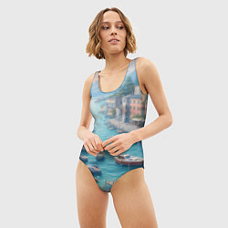 Купальник-боди 3D женский Гавань с лодками, цвет: 3D-принт — фото 2