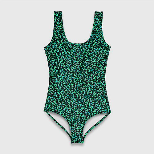 Женский купальник-боди Пёстрый чёрно-сине-зелёный / 3D-принт – фото 1