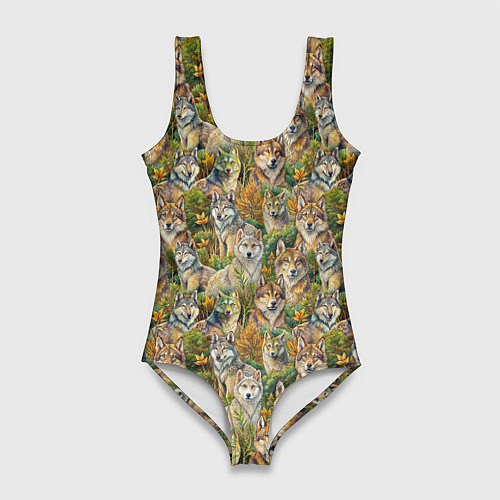 Женский купальник-боди Паттерн волчьих морд / 3D-принт – фото 1