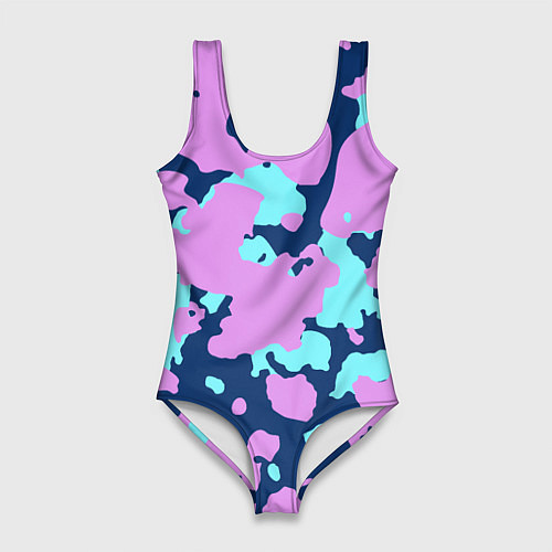 Женский купальник-боди Паттерн с сиреневыми и голубыми пятнами / 3D-принт – фото 1