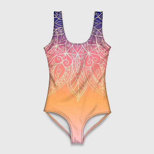 Женский купальник-боди Сине-оранжевый градиент с узором мандала / 3D-принт – фото 1
