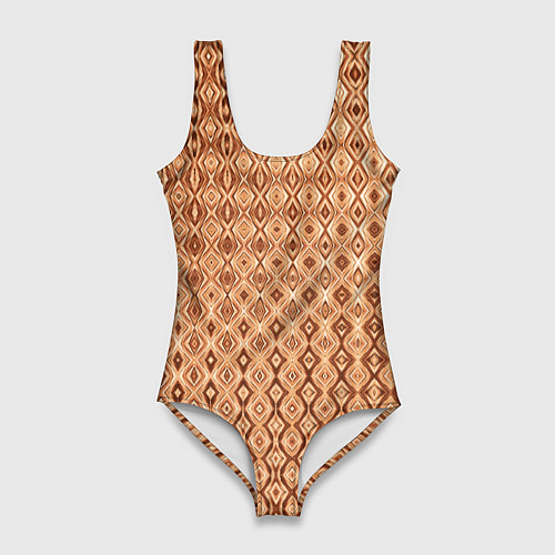 Женский купальник-боди Светлый коричневый абстрактный узор / 3D-принт – фото 1