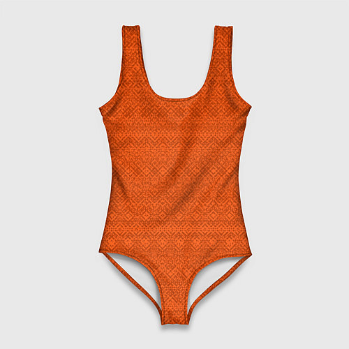 Женский купальник-боди Однотонный тёмно-оранжевый полосатый узор / 3D-принт – фото 1