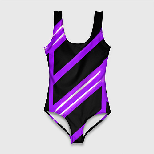 Женский купальник-боди Чёрно-белые полосы на фиолетовом фоне / 3D-принт – фото 1