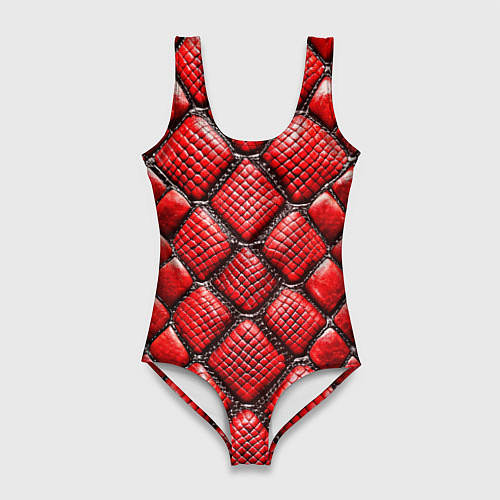 Женский купальник-боди Змеиная объемная текстурная красная кожа / 3D-принт – фото 1