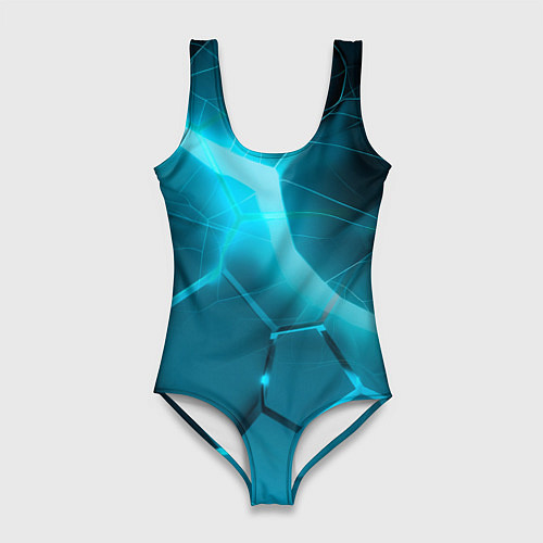 Женский купальник-боди Яркие голубые неоновые плиты в разломе / 3D-принт – фото 1