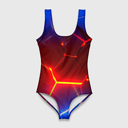 Купальник-боди 3D женский Светящиеся лавой неоновые плиты в разломе, цвет: 3D-принт