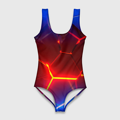 Женский купальник-боди Светящиеся лавой неоновые плиты в разломе / 3D-принт – фото 1
