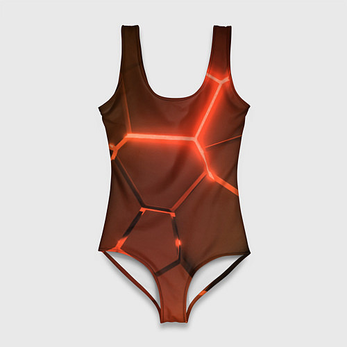 Женский купальник-боди Оранжевые неоновые плиты в разломе / 3D-принт – фото 1