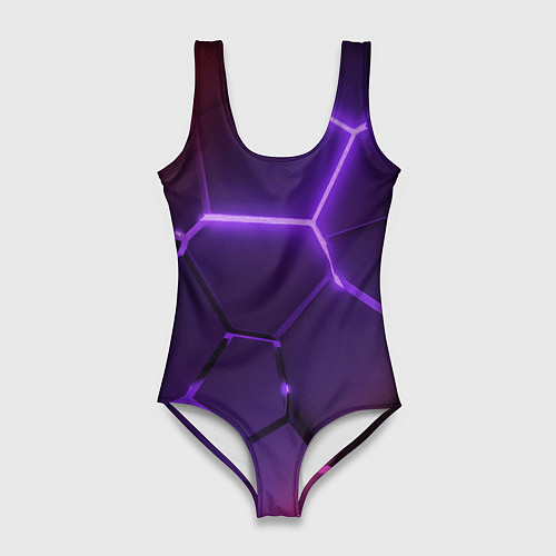 Женский купальник-боди Красно-фиолетовые неоновые плиты в разломе / 3D-принт – фото 1