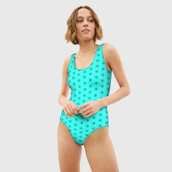 Купальник-боди 3D женский Паттерн неоновый циан со звездами, цвет: 3D-принт — фото 2